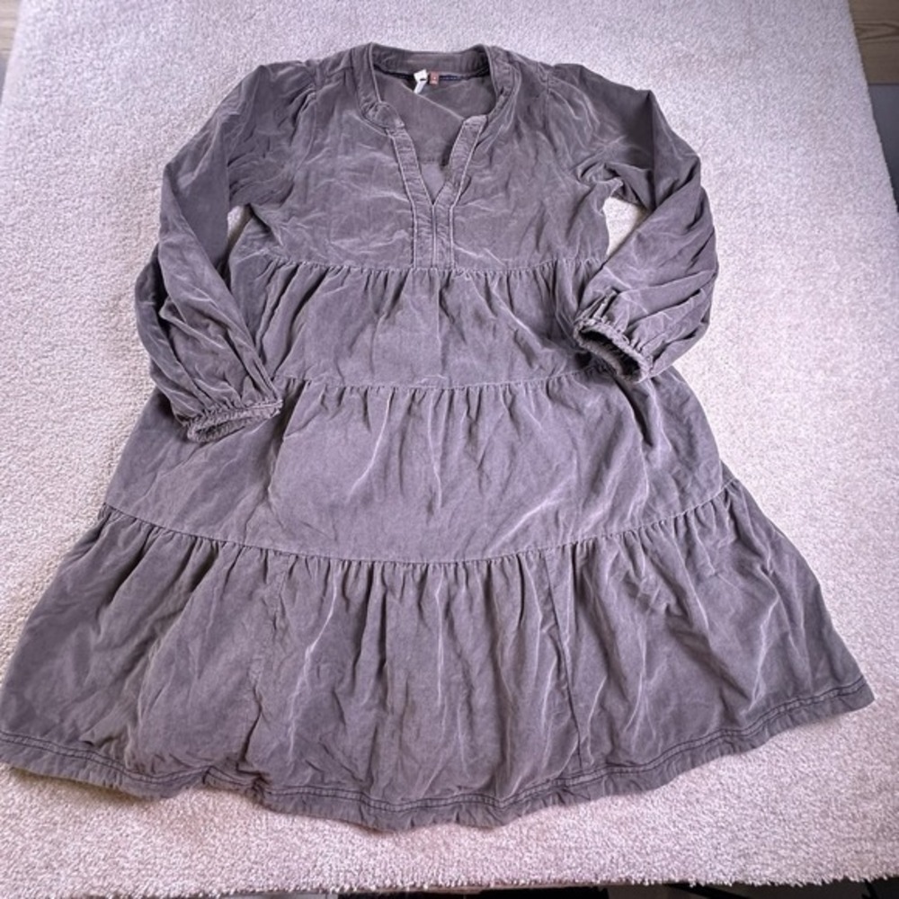 Pilcro Anthropologie Corduroy‎ Tiered Laney Mini Dress M Gray Boho Pockets